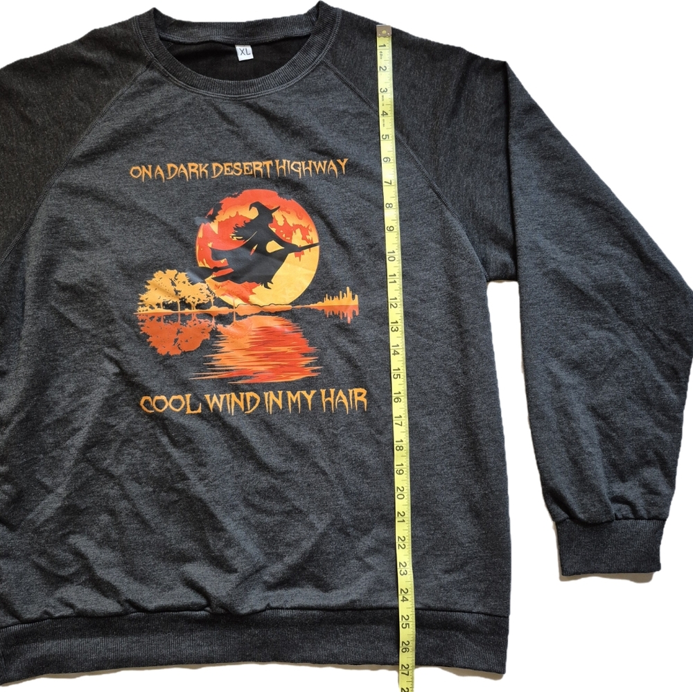 Witch Halloween Grey Pullover Sweatshirt, Size XL | On a Dark Desert Highway - Picture 5 of 7